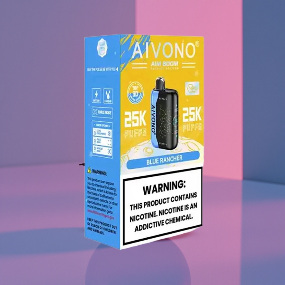Aivono AIM BOOM 25000 Puffs 0-5% Nikotin 28ml 650mAh 1.2Ω Modrá Rancher