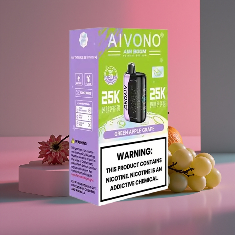 Aivono AIM BOOM 25000 Puffs 28ml 650mAh 1.2ohm Typ-C Zelené Jablko Hroznové