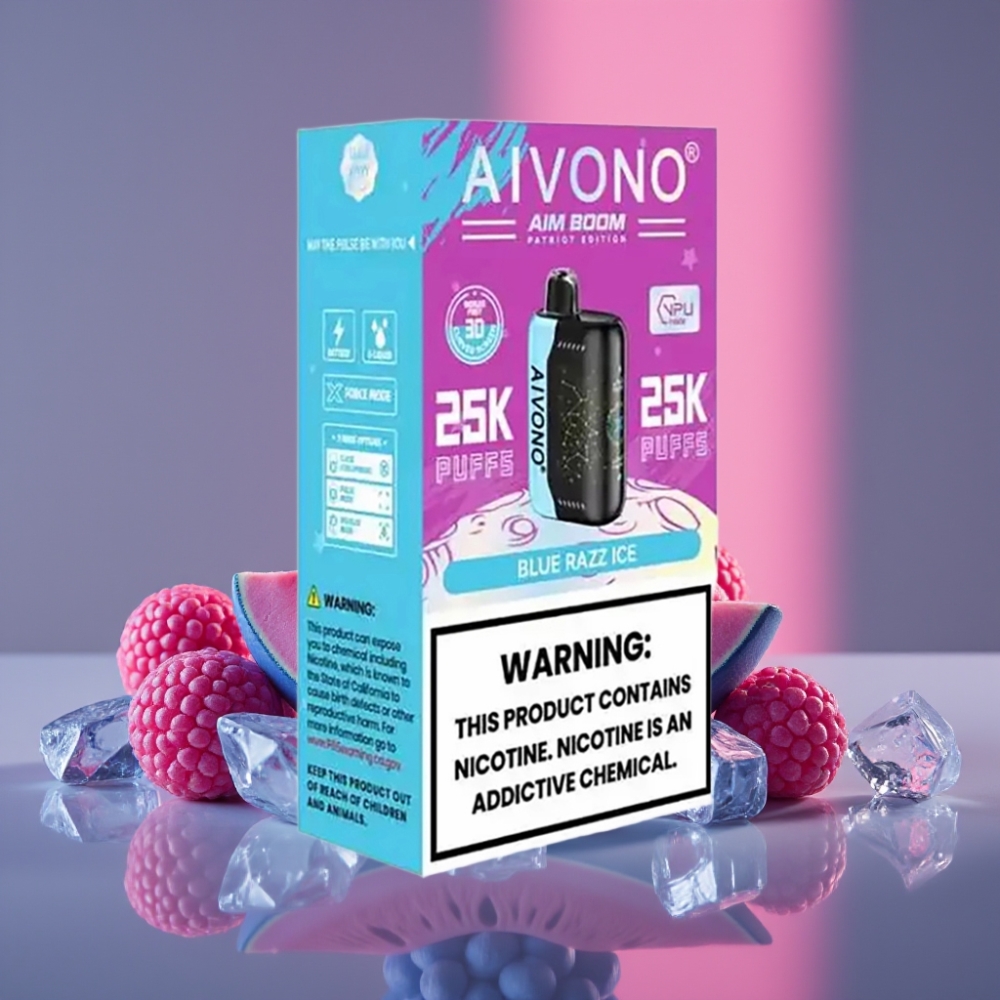 Aivono Aim Boom 25000 Puffs 28ml 650mAh 1.2ohm Typ-C Modrá Malina Led Disposable Vape