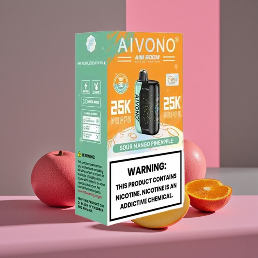 Aivono Aim Boom 25000 Puffs Disposable Vape Kyselé Mango Ananas 0-5% Nikotinu 28ml 650mAh