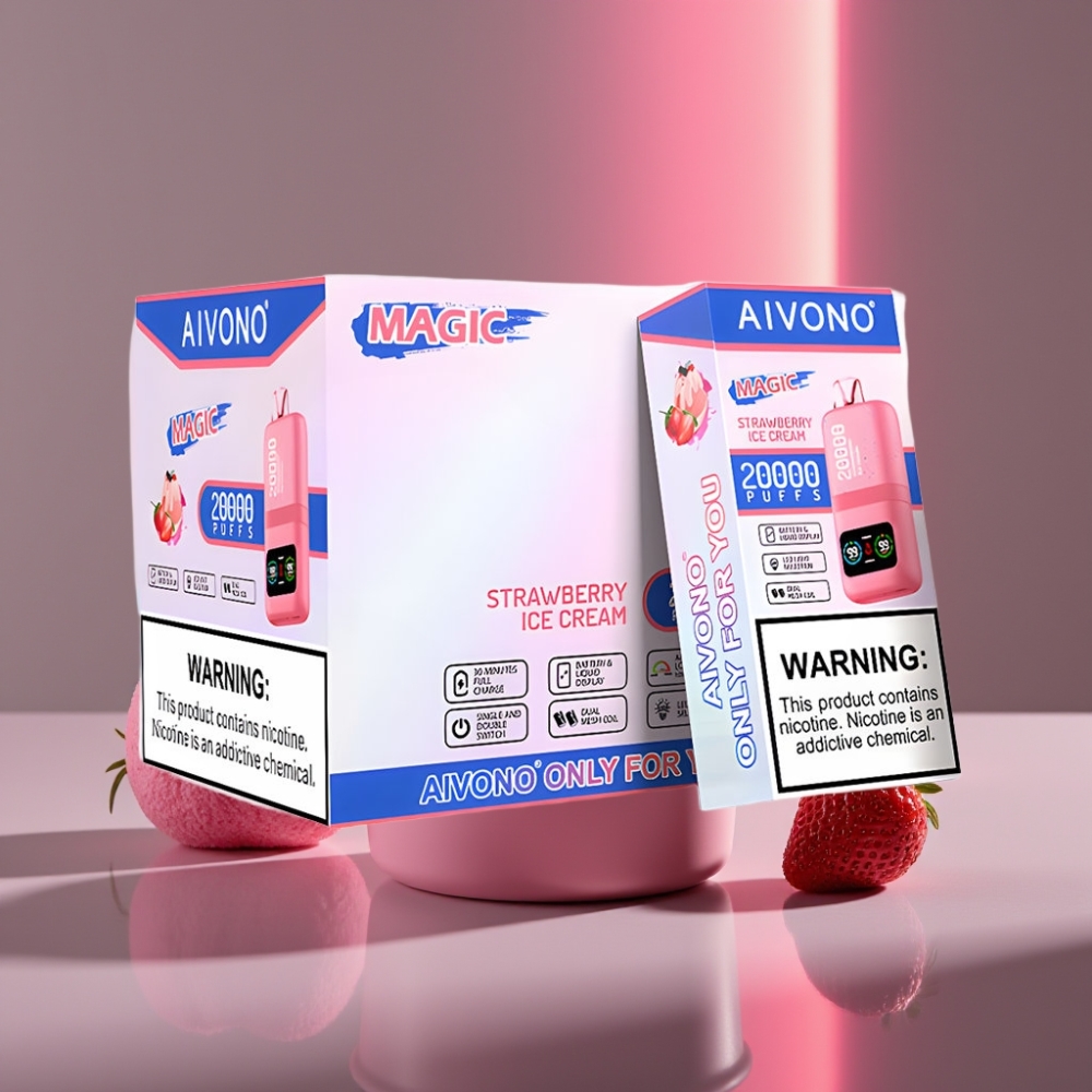 Aivono Aim Magic 20000 Puffs 0%-5% Nikotin 26ml jahodová zmrzlina Typ-C LCD Dual Mesh