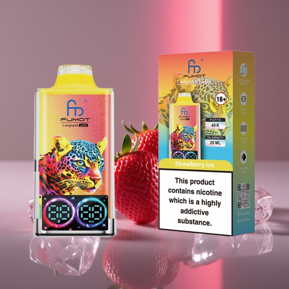 Fumot Leopard 40K Puffs 0-5% Nikotin 700mAh Duální Mřížka Typ-C Jahodový Led Disposable Vape