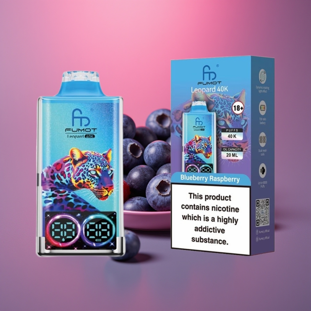 Fumot Leopard 40K Puffs 0-5% Nikotin 700mAh Dual Mesh Type-C Borůvka Malina Disposable Vape
