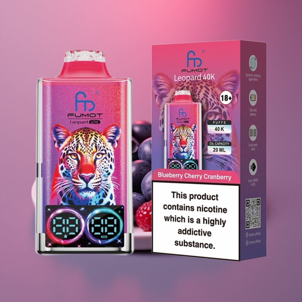 Fumot Leopard 40K Puffs 0-5% Nikotin 700mAh Dual Mesh Type-C Borůvka Třešeň Brusinka
