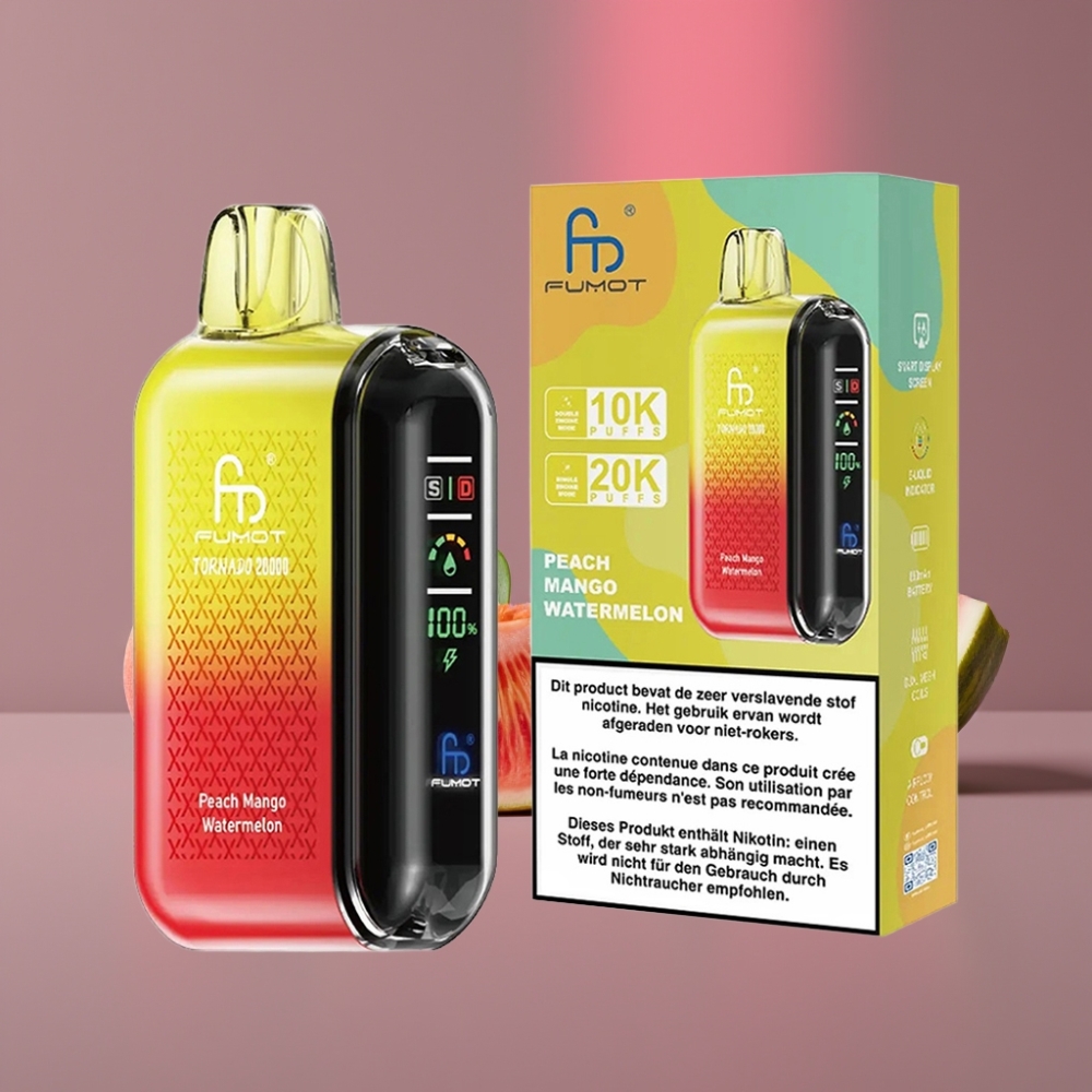 Fumot Tornado 20000 Puffs Dual Mesh 20ml 850mAh Display Airflow 2% Broskev Mango Meloun