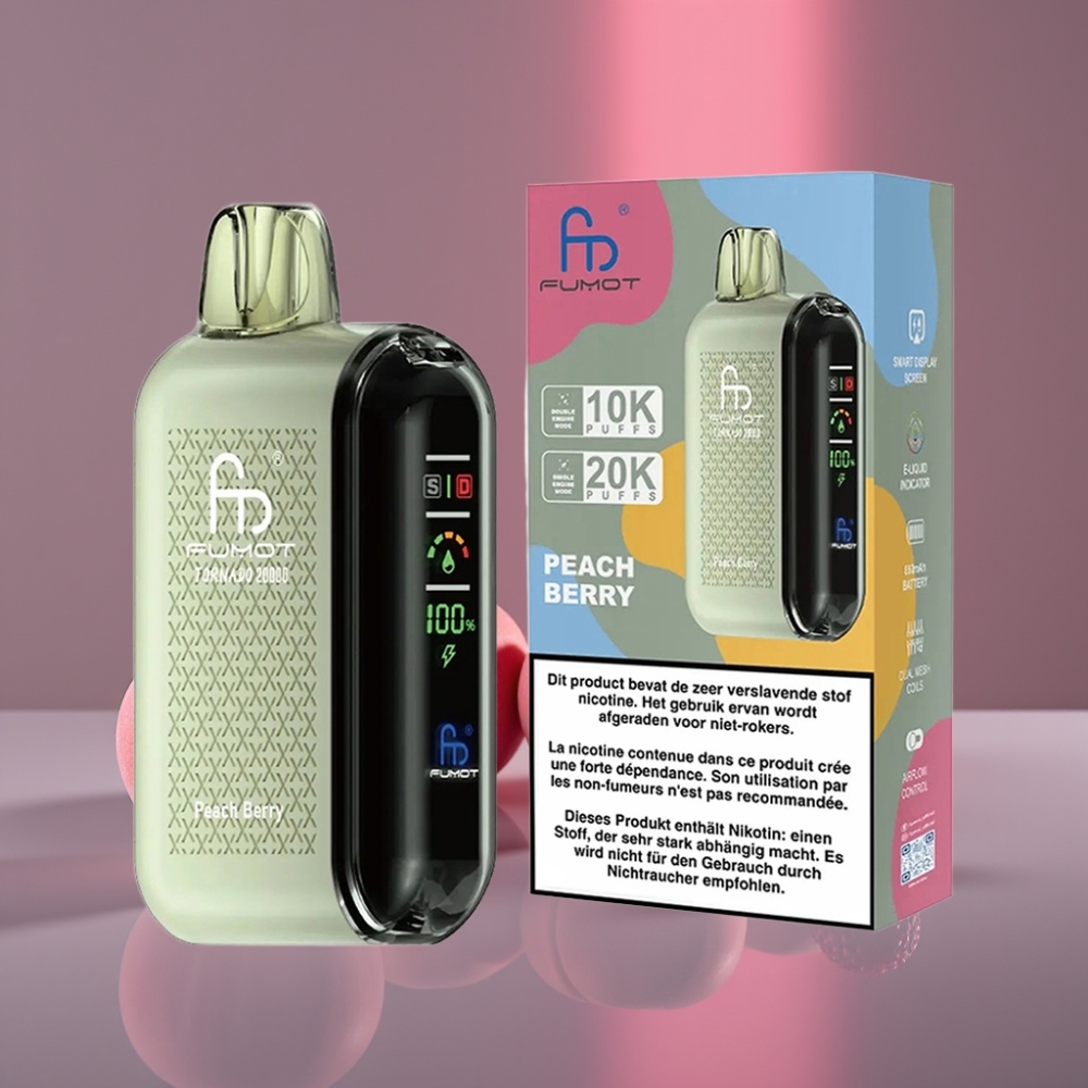 Fumot Tornado 20000 Puffs Dual Mesh 20ml 850mAh Display Airflow Peach Berry Broskev Bobule