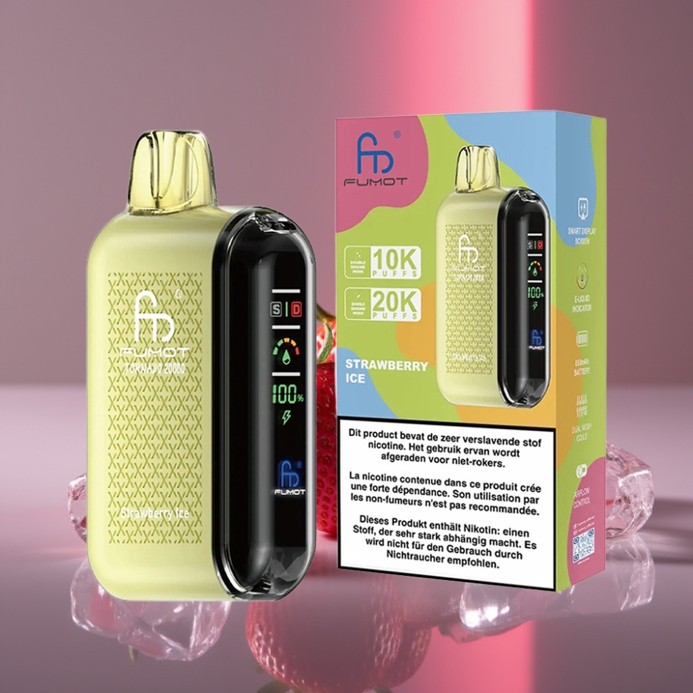 Fumot Tornado 20000 Puffs Dual Mesh 20ml 850mAh Display Strawberry Ice Jahoda Led