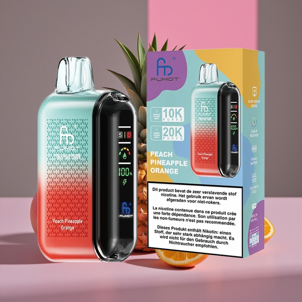 Fumot Tornado 20000 Puffs Dual Mesh 20ml 850mAh Display broskev ananas pomeranč