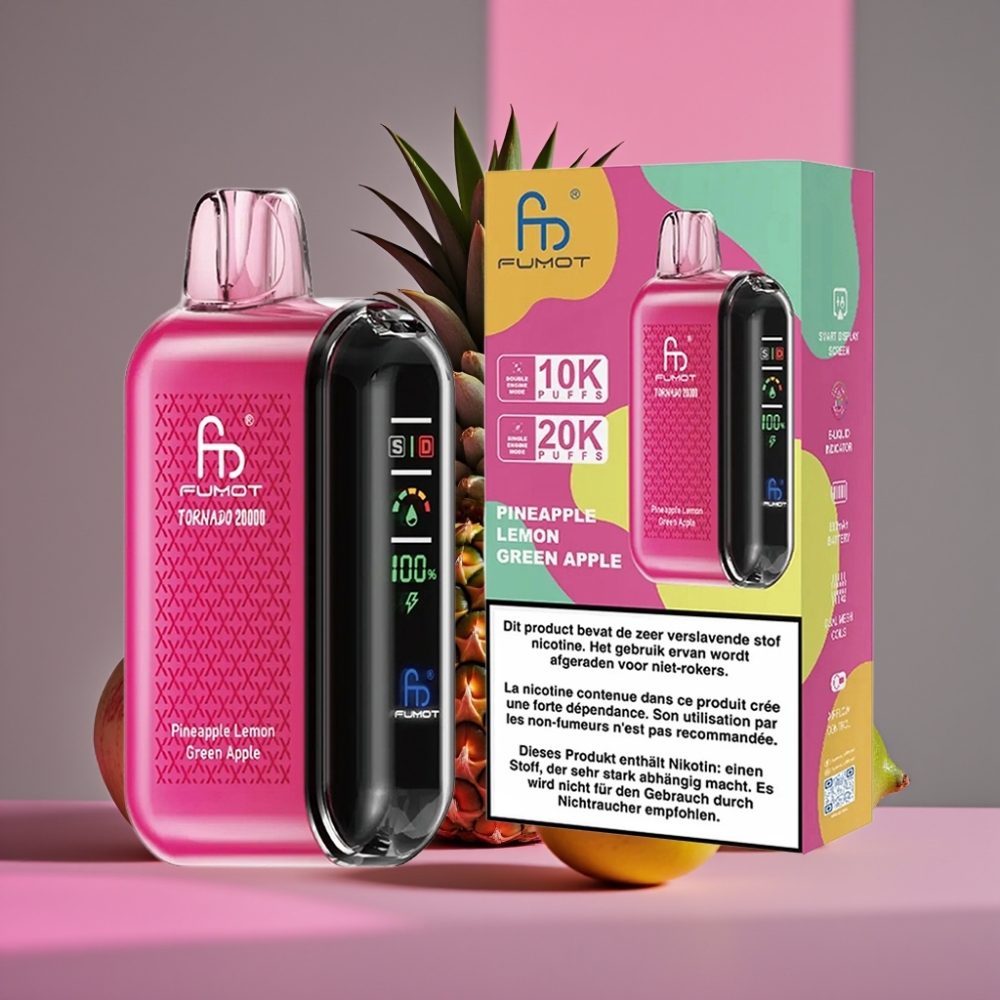Fumot Tornado 20000 Puffs Dual Mesh 20ml 850mAh Displej Ananas Citrón Zelené Jablko