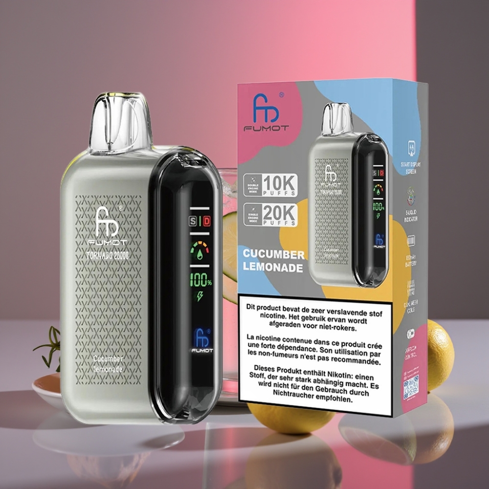 Fumot Tornado 20000 Puffs Dual Mesh 20ml 850mAh Displej Ovladání Průtoku Vzduchu Okurka Limonáda