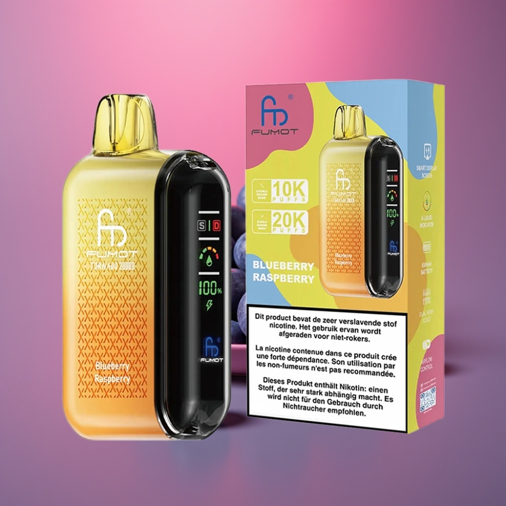Fumot Tornado 20000 Puffs Dual Mesh 20ml 850mAh Displej Průtok Vzduchu 2% Nikotin Borůvka Malina