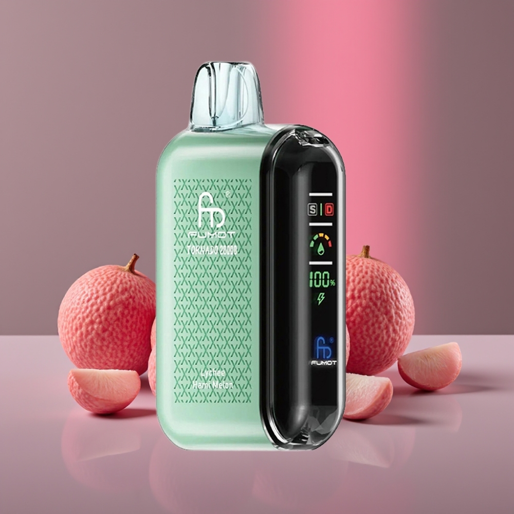 Fumot Tornado 20000 Puffs Dual Mesh 20ml 850mAh Smart Display Airflow 2% Nic Lychee Hami Melon