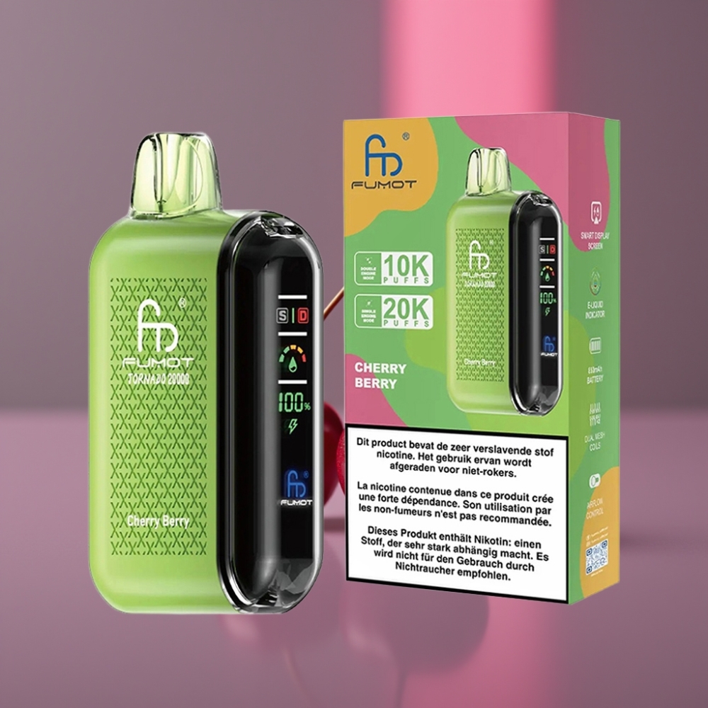 Fumot Tornado 20000 Puffs Dual Mesh 20ml 850mAh Smart Display Cherry Berry Třešňovo-Borůvková