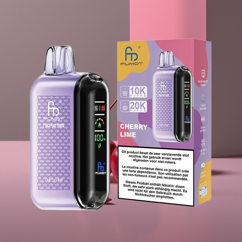Fumot Tornado 20000 Puffs Dual Mesh Coil 20ml 850mAh Cherry Lime Třešeň Limetka