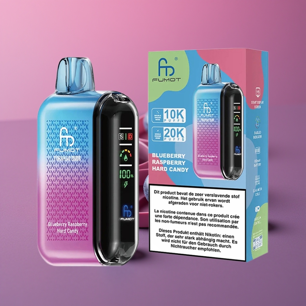Fumot Tornado 20000 Puffs Dual Mesh Coil 20ml 850mAh Modrá Malina Bonbón