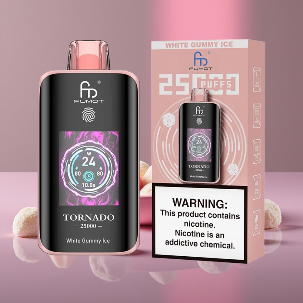 Fumot Tornado 25000 Puffs HD Display 700mAh 20ml 0/2/3/5% Bílá Žvýkačka Led
