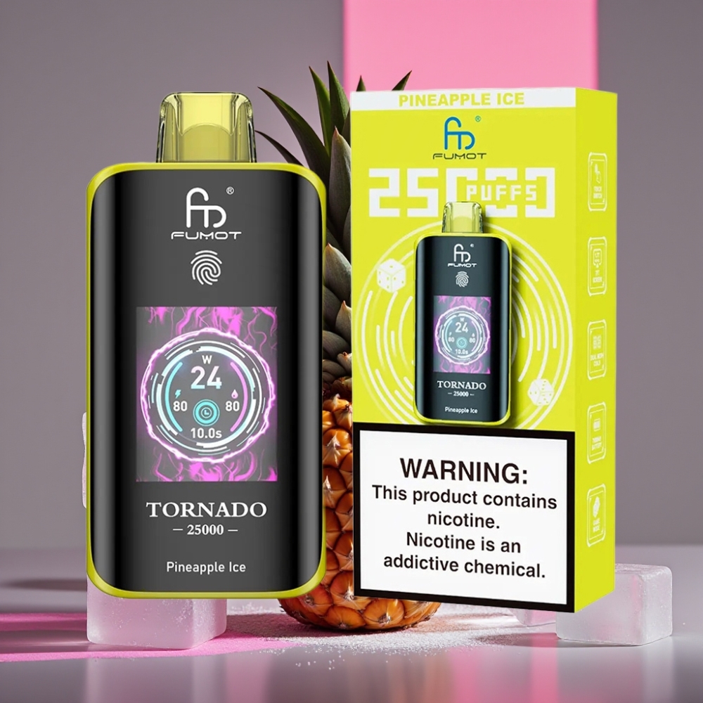 Fumot Tornado 25000 Puffs HD Displej, 700mAh, 20ml, Typ-C, Ananasový Led