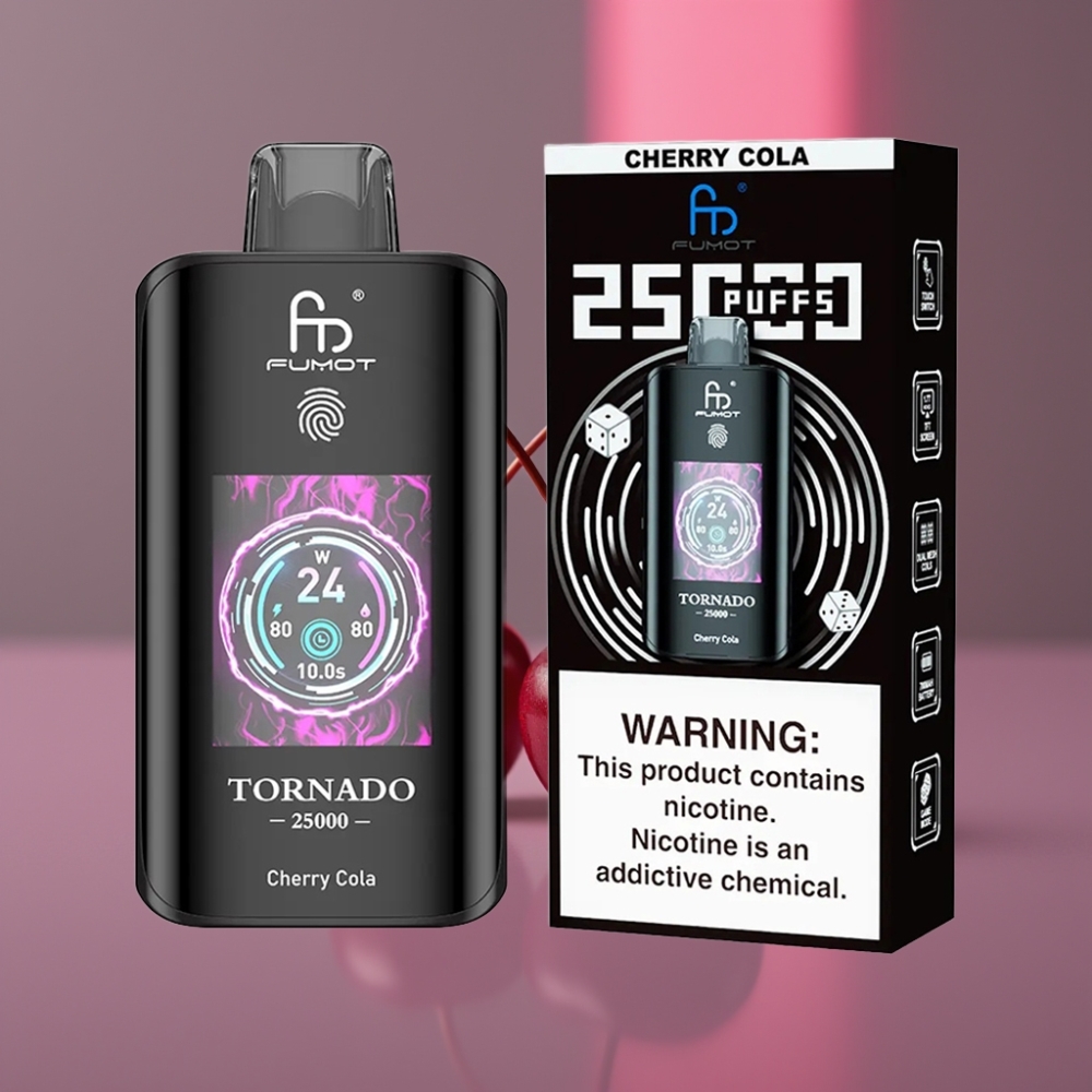 Fumot Tornado 25000 Puffs HD Displej 700mAh 20ml Typ-C Višňová Kola