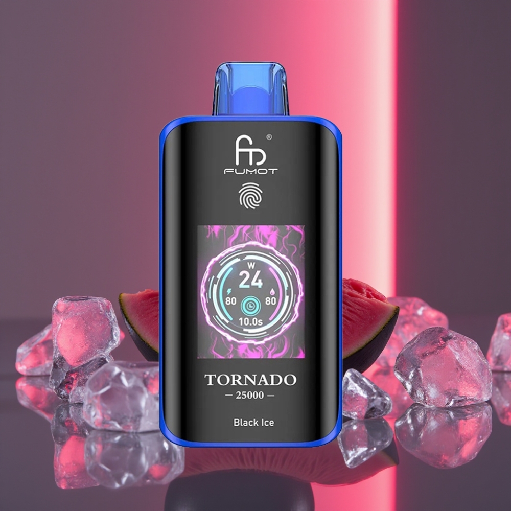 Fumot Tornado 25000 Puffs HD Obnovitelná baterie 700mAh 20ml Černý led Typ-C