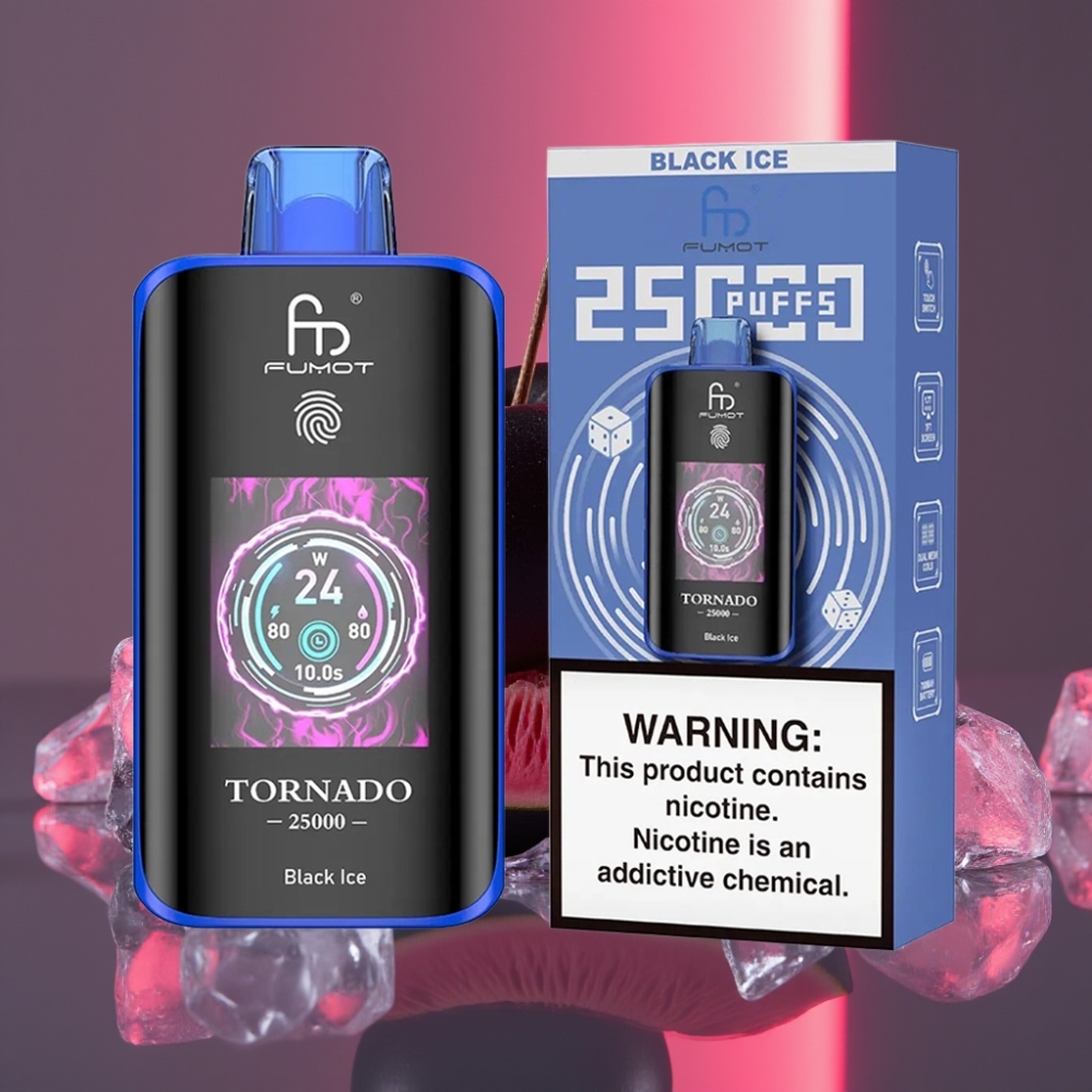 Fumot Tornado 25000 Puffs HD Obnovitelná baterie 700mAh 20ml Černý led Typ-C