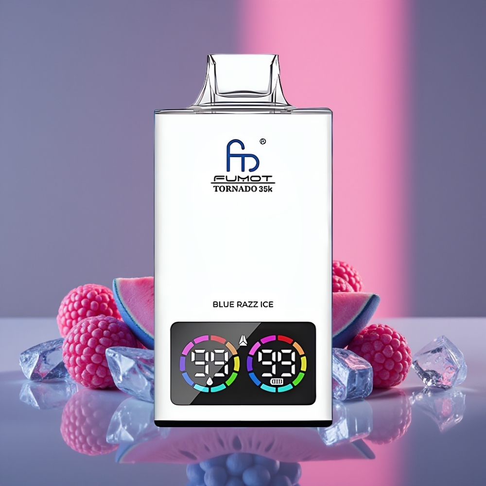 Fumot Tornado 35000 Disposable Vape Modrý Malinový Led 15ml 700mAh Dual Mesh USB-C RGB