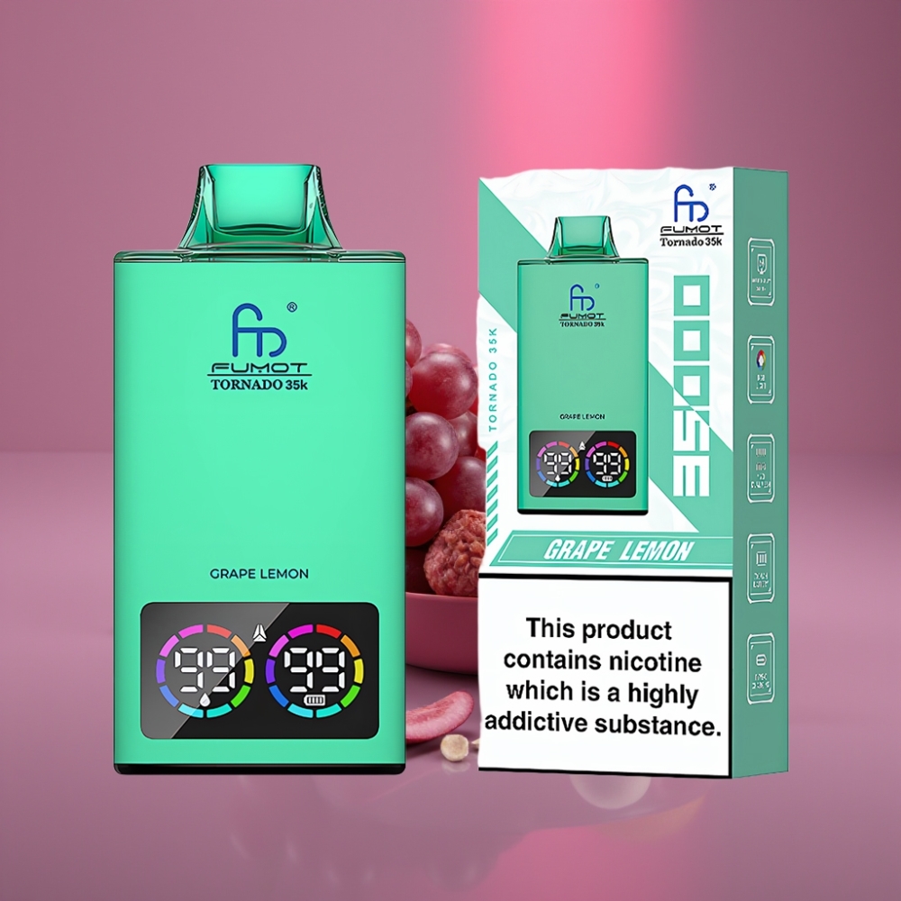 Fumot Tornado 35K Disposable Vape Hroznový Citrón Dual Mesh 15ml 700mAh USB-C RGB