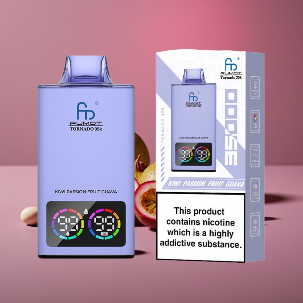 Fumot Tornado 35K Disposable Vape Kiwi Mučenka Guava Dual Mesh 15ml RGB USB-C