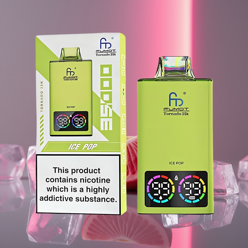 Fumot Tornado 35K Disposable Vape Ledový Cukroví 15ml Dual Mesh RGB USB-C Fast Charge