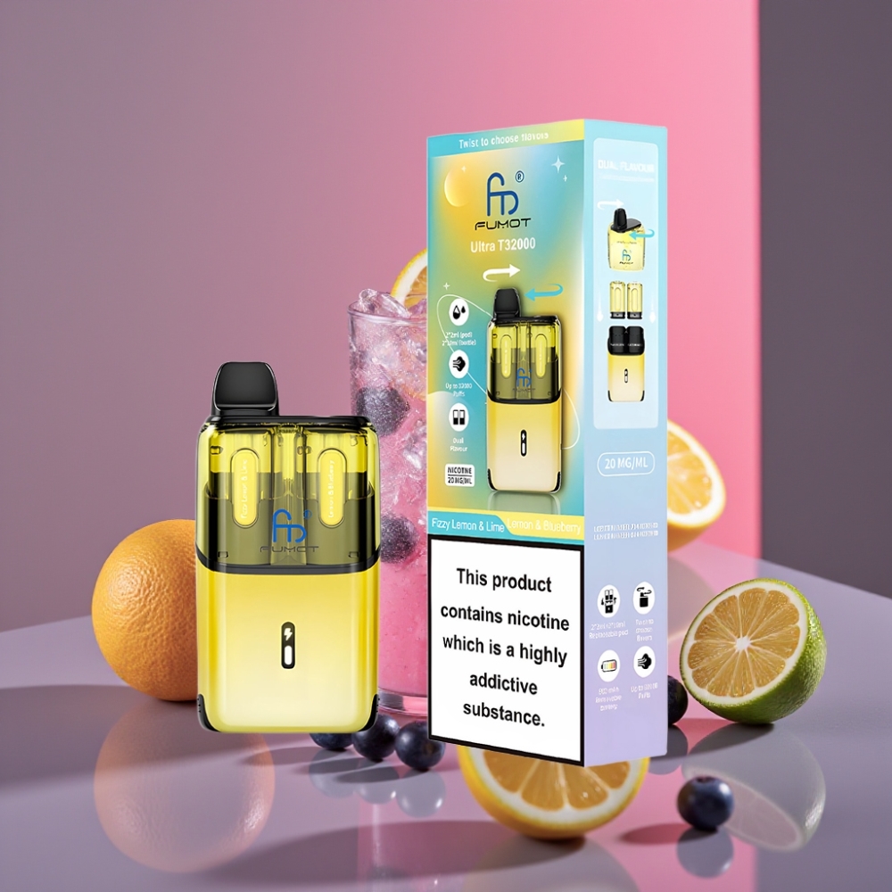 Fumot Ultra T32000 Disposable Vape 32000 tahů 800mAh 24ml 20mg Typ-C Šumivý Citron & Limetka - Citron & Borůvka