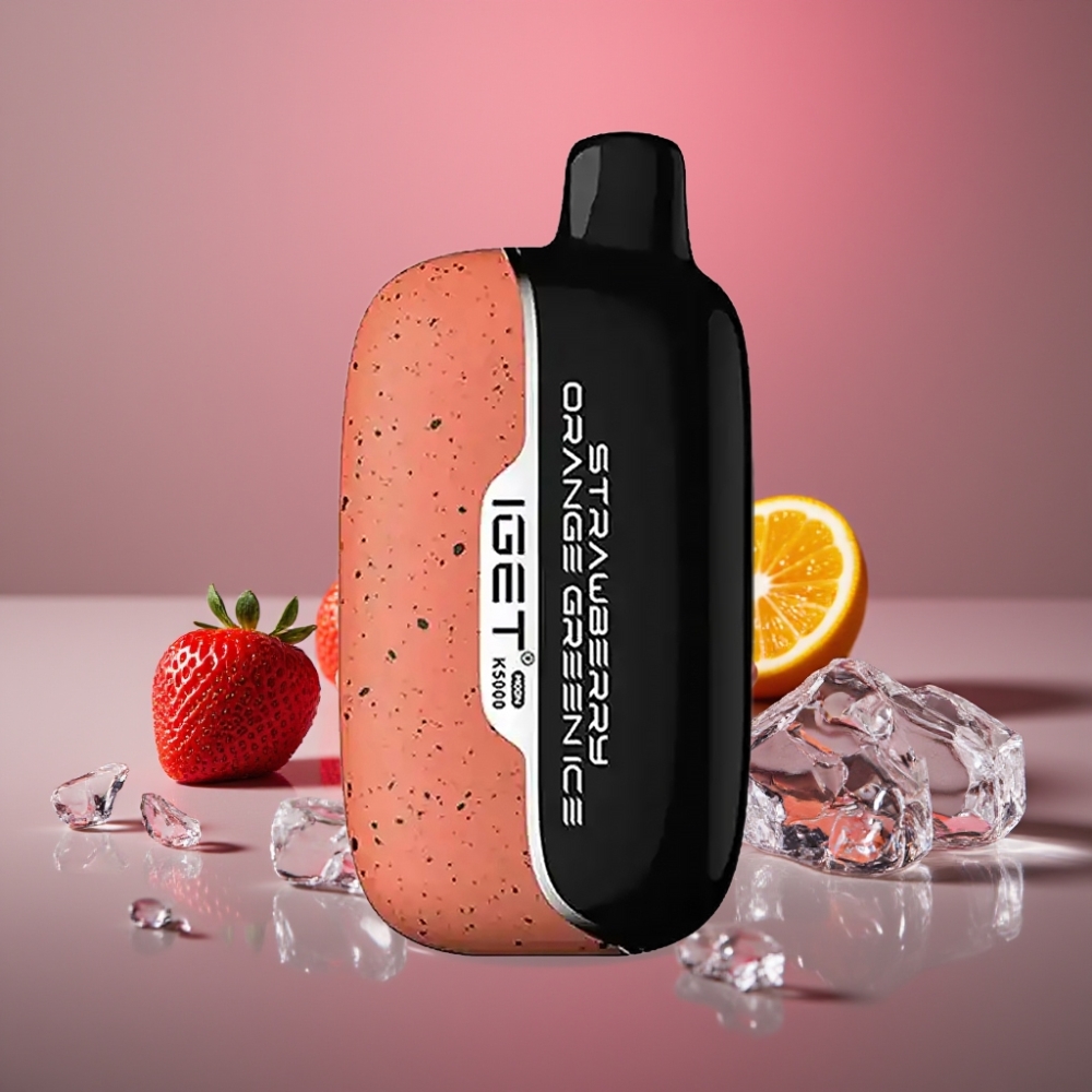 IGET Moon K5000 Puffs Disposable Vape Jahoda Pomeranč Zelený Led (81.5g, PC, 1.35 Ohm Mesh Coil, 49.5x25.3x99.4 mm)