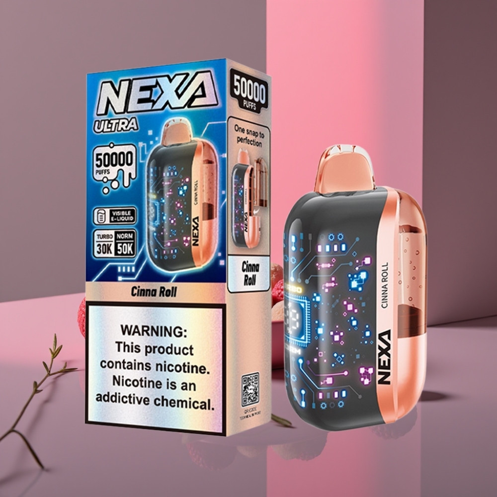 NEXA Ultra 50K Disposable Vape 20ml 800mAh 5% Nikotin Cinna Roll Skořicová Rohlík
