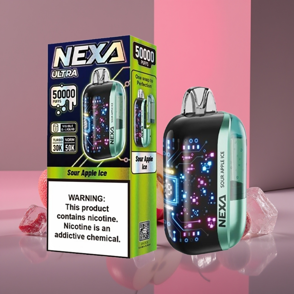 NEXA Ultra 50K Disposable Vape 20ml 800mAh 5% Nikotin Kyselé Jablko Led Typ-C