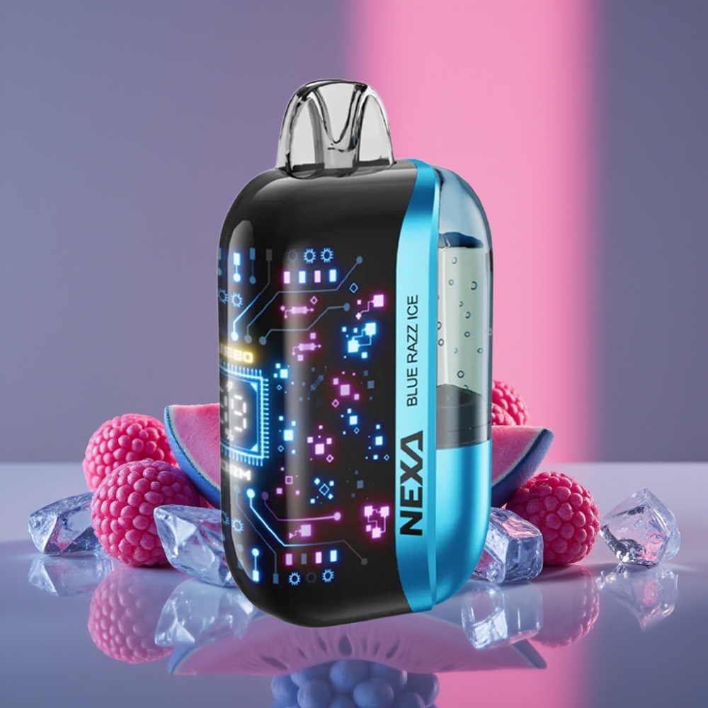 NEXA Ultra 50K Disposable Vape 20ml 800mAh Modrý Malinový Led 5% Nikotinu 0.9ohm Dual Mesh Typ-C