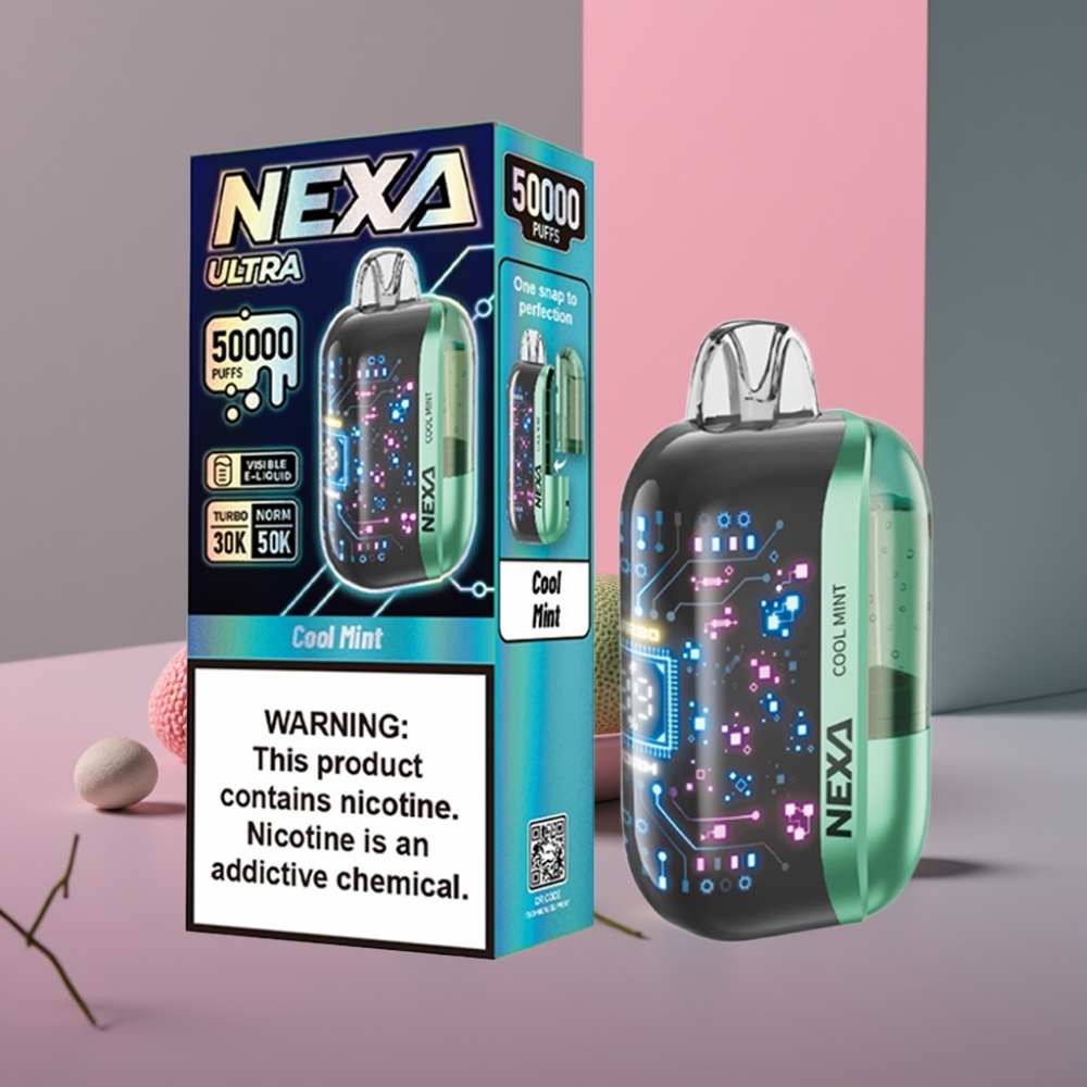 NEXA Ultra 50K Disposable Vape Chladná Máta 20ml 800mAh 5% Nikotinu 0.9ohm Dual Mesh