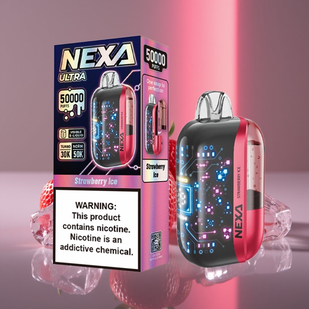 NEXA Ultra 50K Disposable Vape Jahodový Led 20ml 800mAh 5% 0.9ohm Typ-C