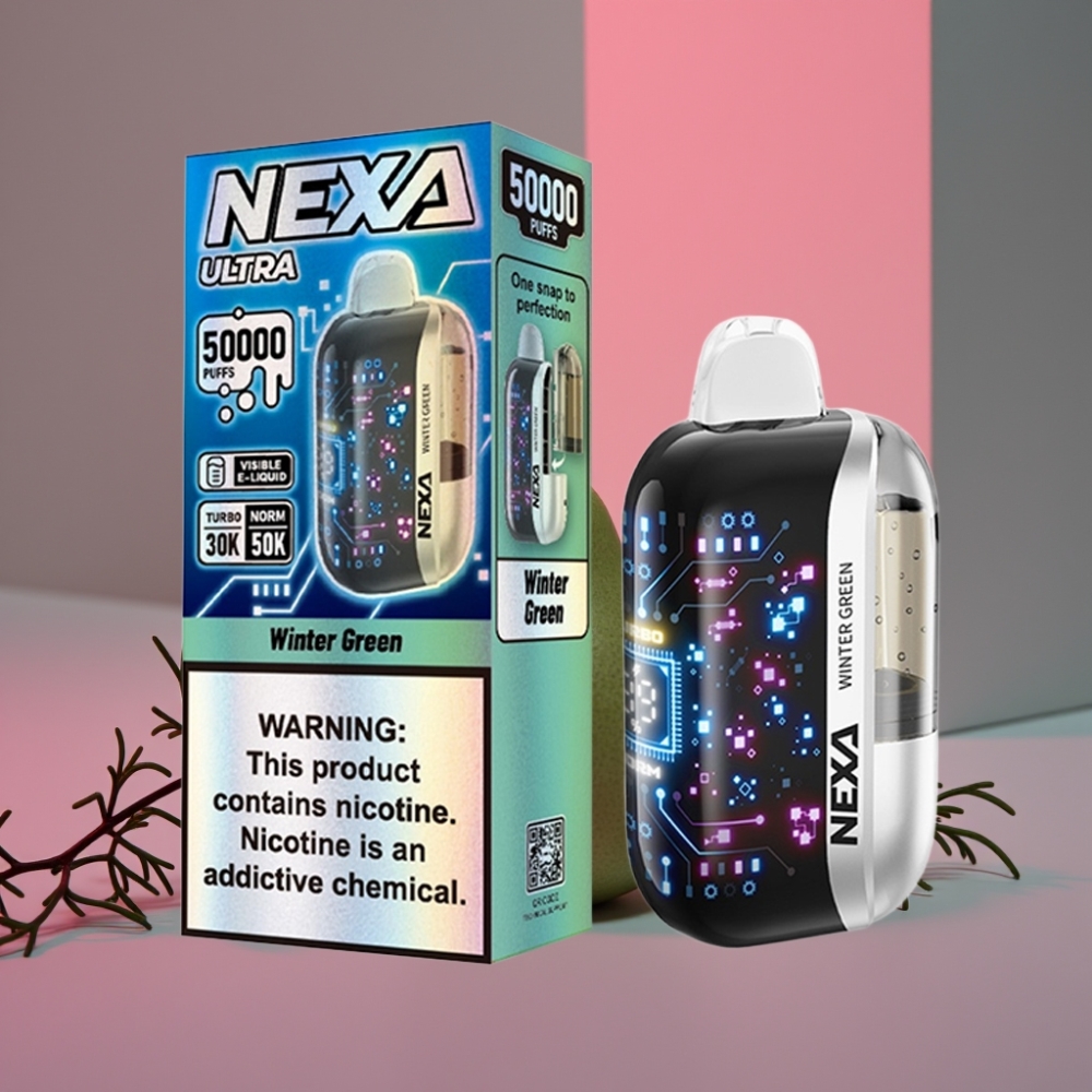 NEXA Ultra 50K Disposable Vape Zimní Zeleň 20ml 5% Nikotinu Typ-C 800mAh 0,9ohm