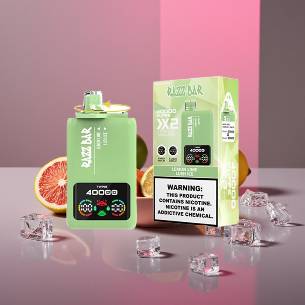 Razz Bar 40000 Puffs Disposable Vape LCD Displej 650mAh USB-C CITRÓN LIMETKA & LEDOVÁ MÁTA 2%/5% Nikotin