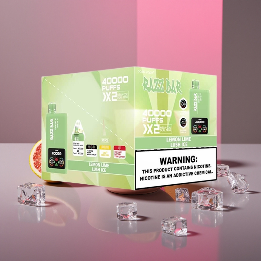 Razz Bar 40000 Puffs Disposable Vape LCD Displej 650mAh USB-C CITRÓN LIMETKA & LEDOVÁ MÁTA 2%/5% Nikotin