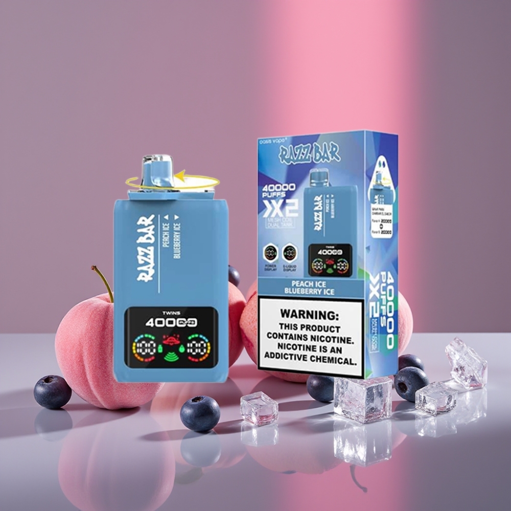 Razz Bar 40000 Puffs Disposable Vape PEACH ICE & BLUEBERRY ICE (Broskevový Led & Borůvkový Led) 650mAh Type-C 2×1.0Ω Mesh