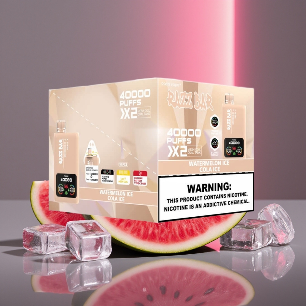 Razz Bar 40000 Puffs Disposable Vape VODŇANOVÝ LED & KOLOVÝ LED Power Screen Display 650mAh