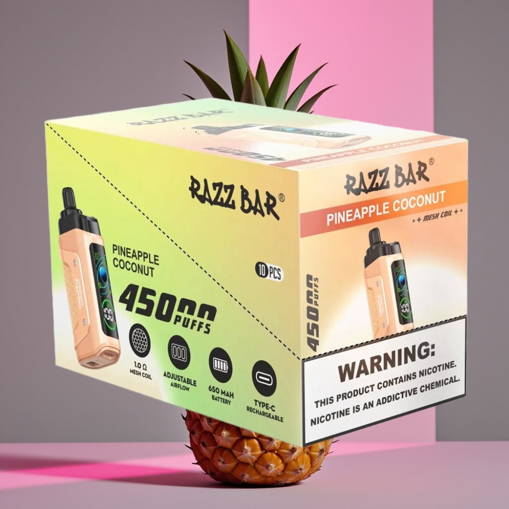Razz Bar 45000 Puffs Disposable Vape Ananas Kokos, 1.0 Ohm Mesh, Typ-C, 20 mg/ml