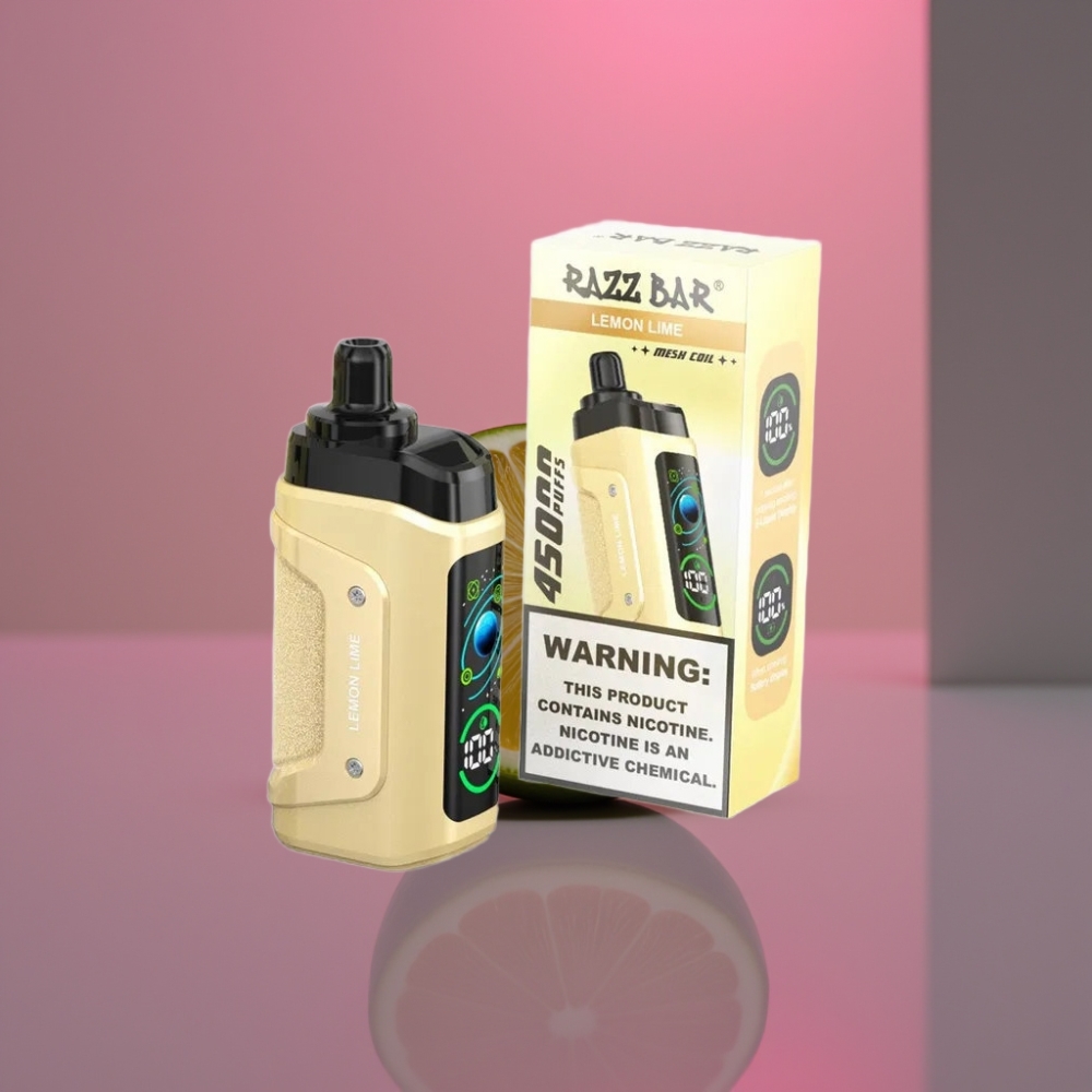 Razz Bar 45000 Puffs Disposable Vape Citrón Limetka 1.0 Ohm Mesh Coil Nastavitelný Průtok Vzduchu 650 mAh Type-C 20 mg/ml Nikotinu