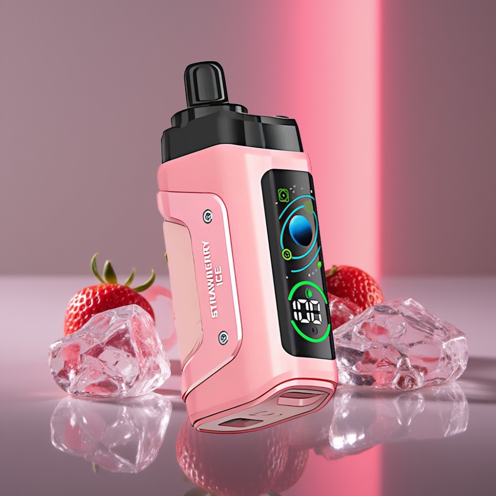 Razz Bar 45000 Puffs Disposable Vape Jahoda Led s 1.0 Ohm Mesh Coil, Nastavitelným Průtokem Vzduchu, 650 mAh Baterií a Typem-C Nabíjením 20 mg/ml Nikotinu