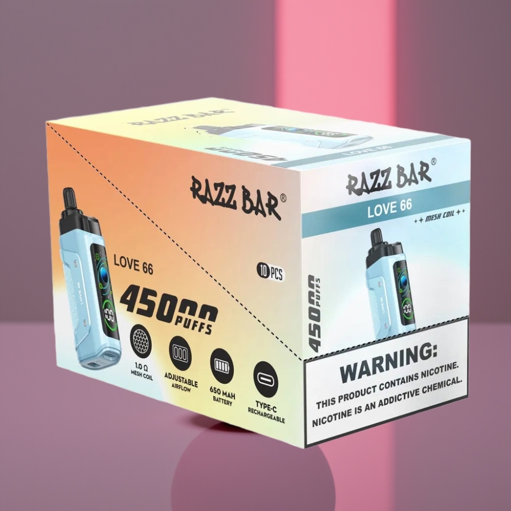 Razz Bar 45000 Puffs Disposable Vape Láskyplná 66 1.0 Ohm Mesh Typ-C 650 mAh