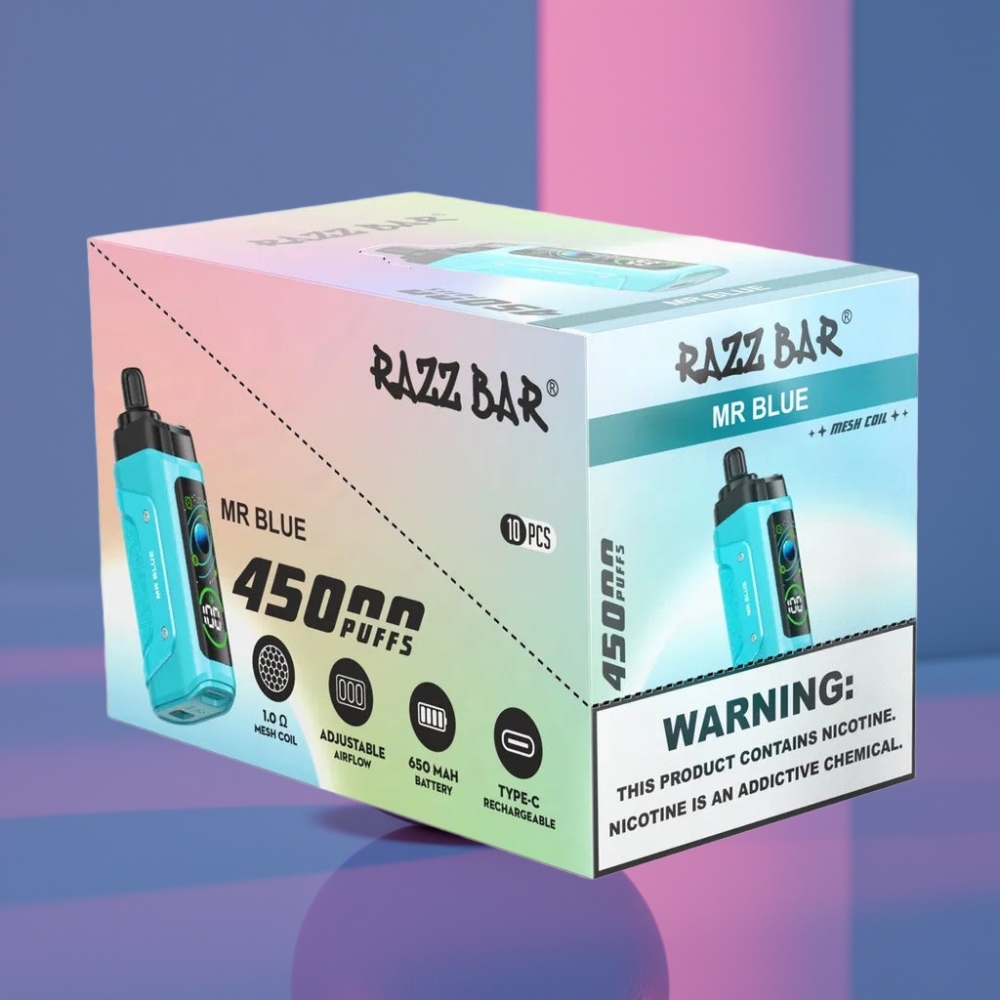 Razz Bar 45000 Puffs Disposable Vape Pan Modrý 1.0 Ohm Mesh 650mAh Typ-C