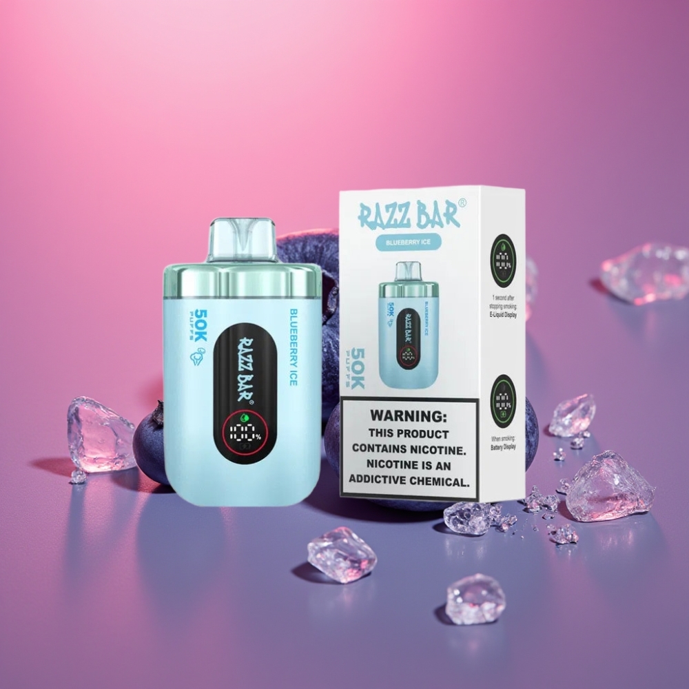 Razz Bar 50K Puffs 1.0 Ohm Mesh 650mAh Type-C 2% Nikotin Borůvkový Led Disposable Vape