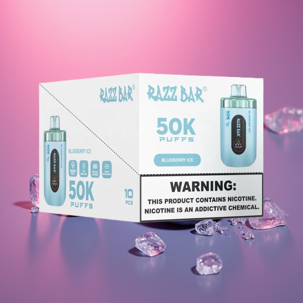 Razz Bar 50K Puffs 1.0 Ohm Mesh 650mAh Type-C 2% Nikotin Borůvkový Led Disposable Vape