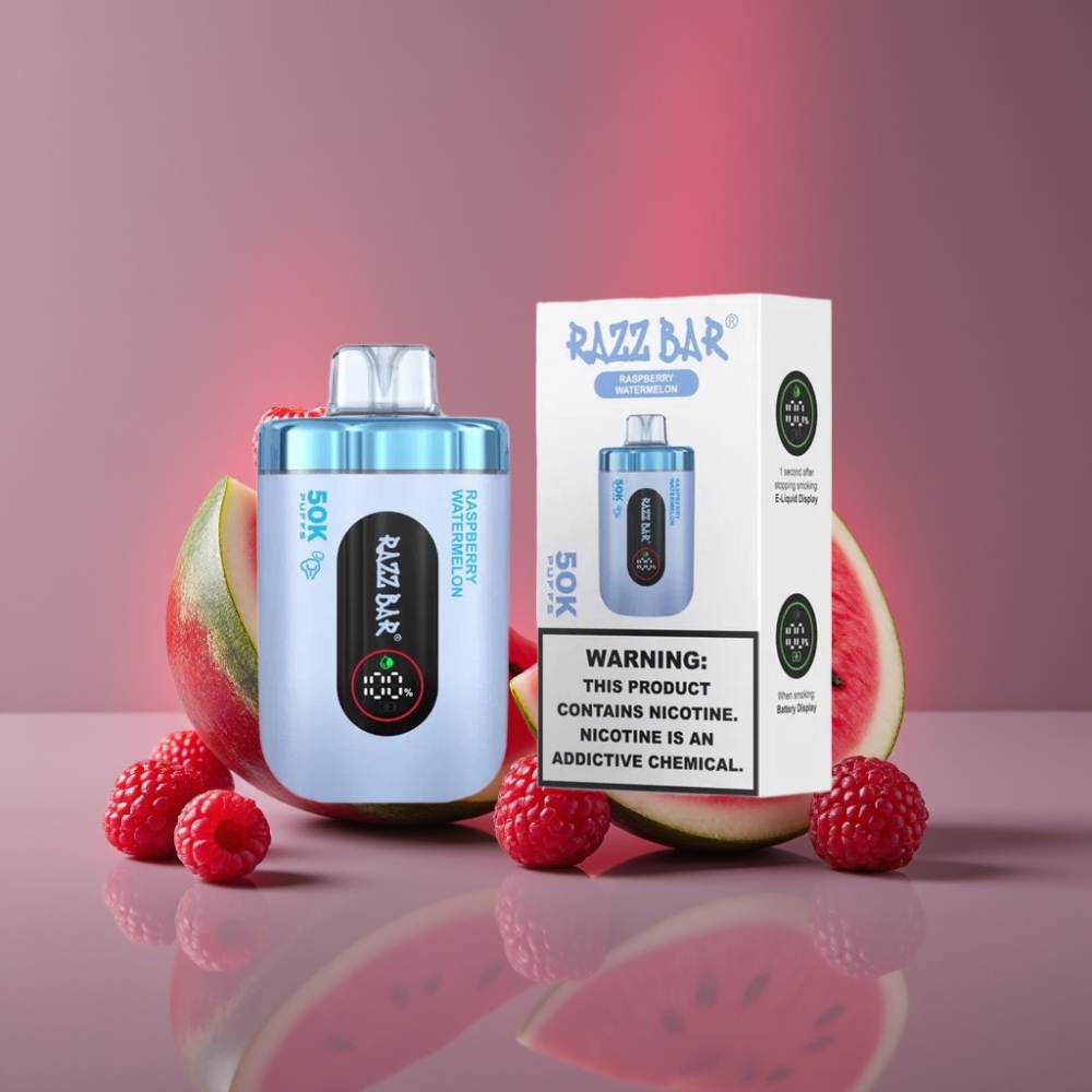 Razz Bar 50K Puffs 1.0 Ohm Mesh 650mAh Type-C 2% Nikotin Malina Vodní Meloun Disposable Vape