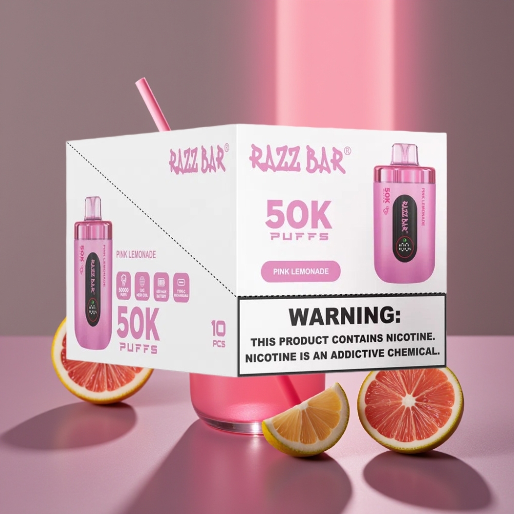 Razz Bar 50K Puffs 1.0 Ohm Mesh 650mAh Type-C 2% Nikotinu Disposable Vape Růžová Limonáda