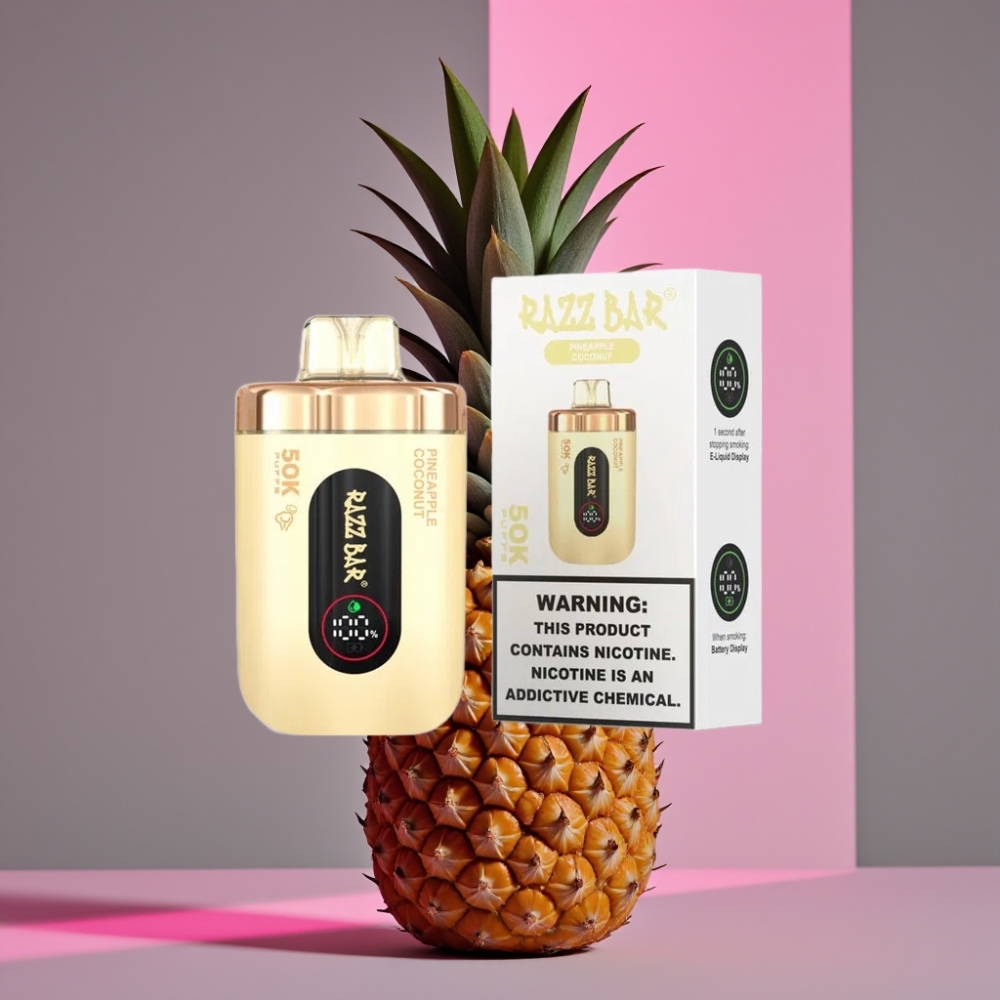 Razz Bar 50K Puffs Disposable Vape Ananas Kokos 1.0 Ohm Mesh 650mAh Type-C 2% Nic